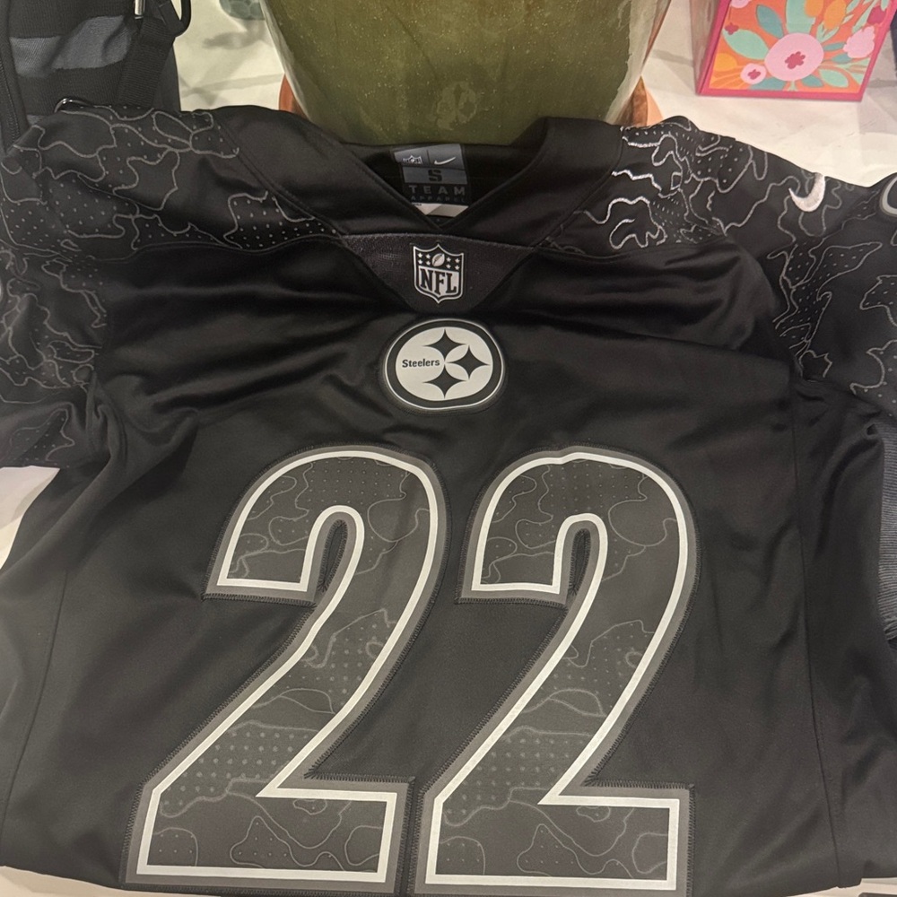 NFL Steelers Black and Gray Jersey Harris #22